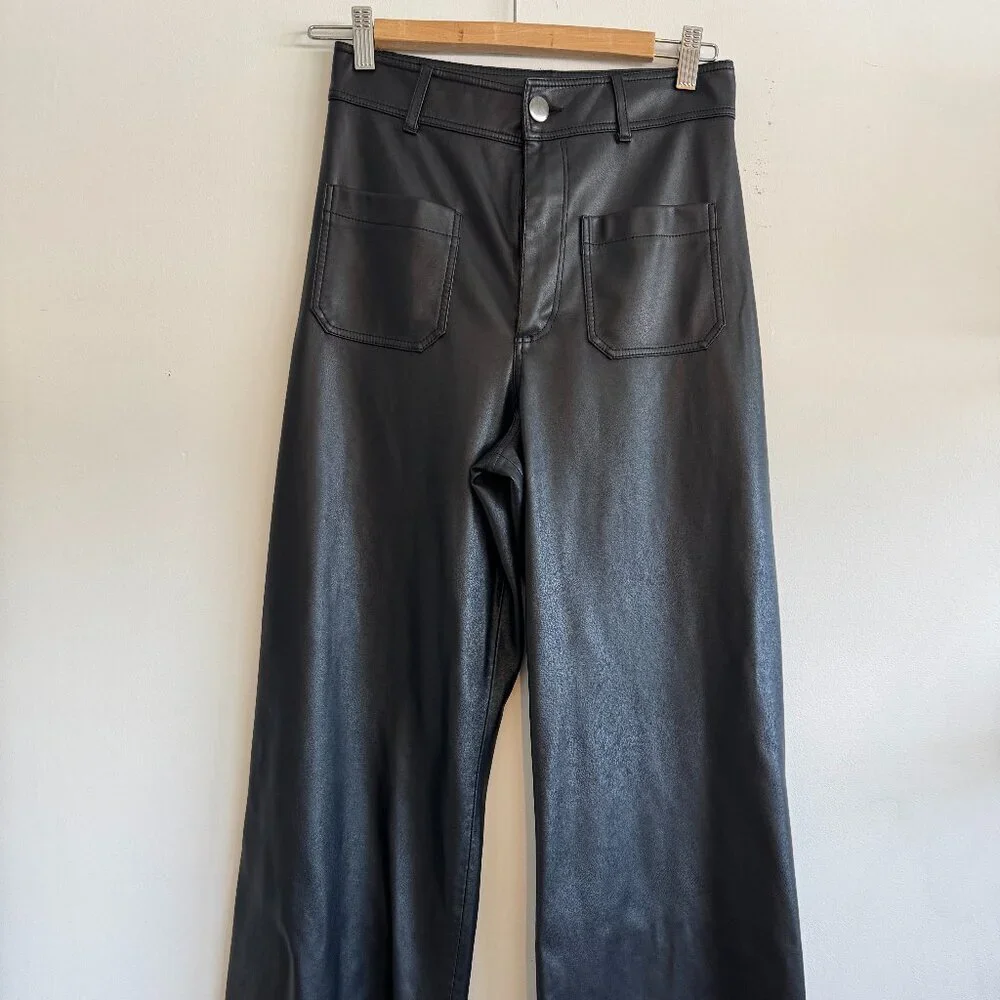 Chic! Zara Faux Leather Wide-Leg Pants — Black (Size 4)
